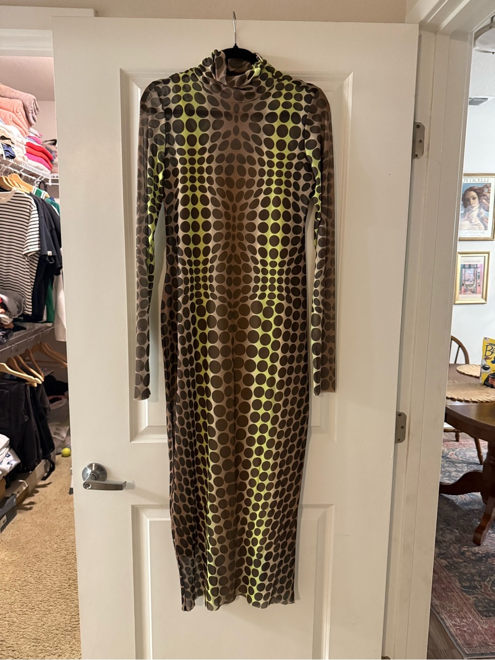 AFRM Brown & Lime Polka Dot Midi Dress